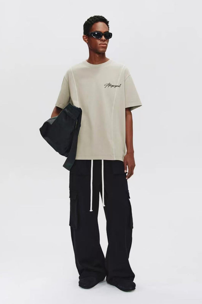 ATRY Washed Distressed Topstitch Embroidered T-shirt