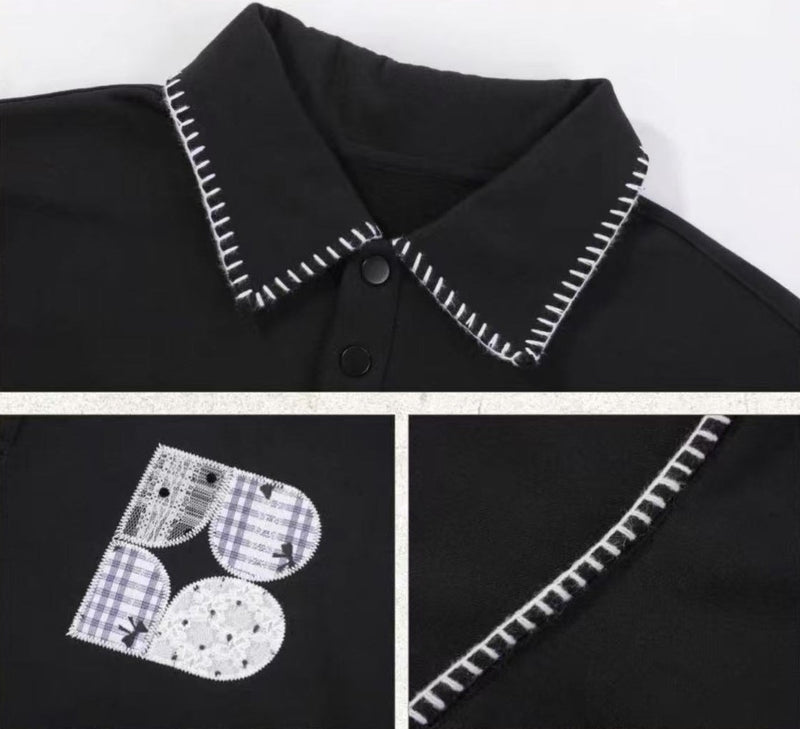 BIPOLAR Lace Patch Polo Sweatshirt