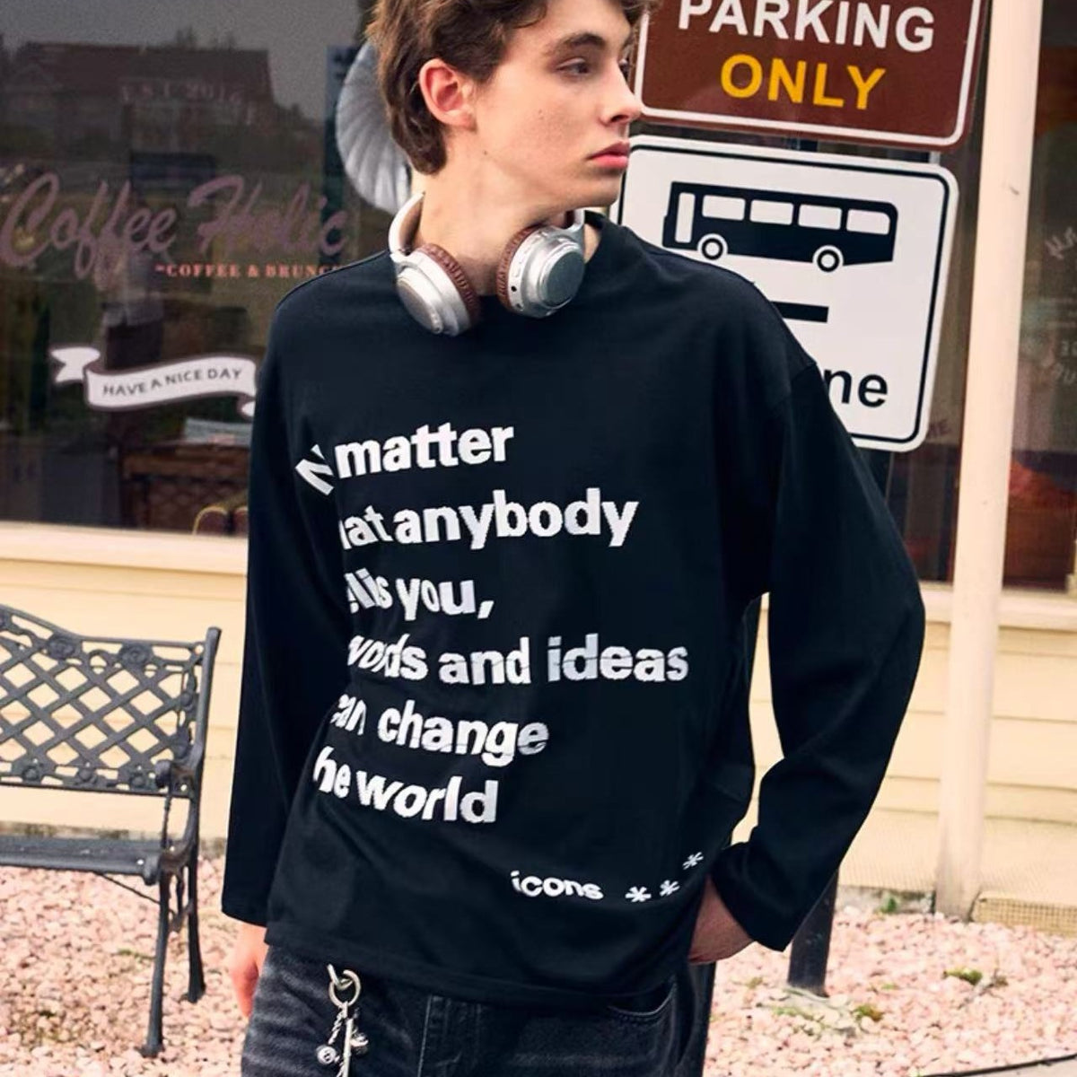 ICONSLAB Mosaic Text Long Sleeve T-shirt