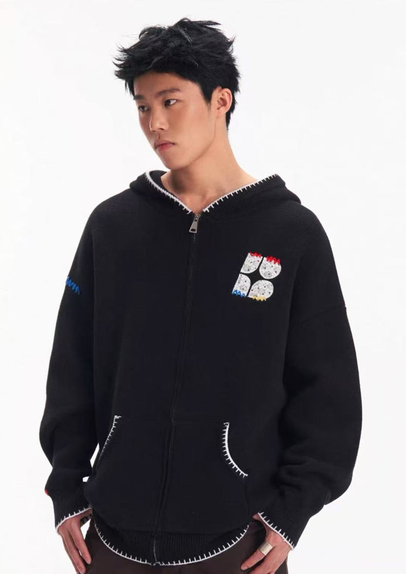 BIPOLAR Four-pointed Star Knitted Cardigan Zipper Sweater