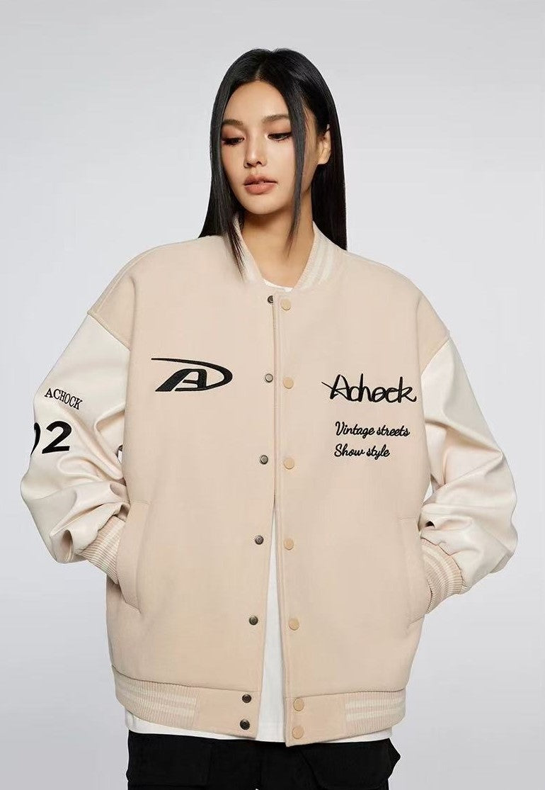 ACHOCK Basic Logo Embroidered Baseball Jacket