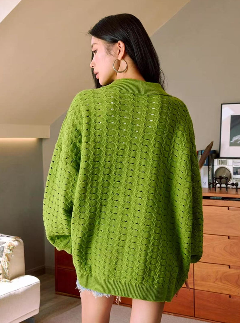 MEDM Hole Knit Long-sleeve Polo