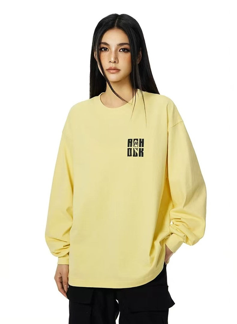 ACHOCK Basic Loose Logo Print Long-sleeved T-shirt