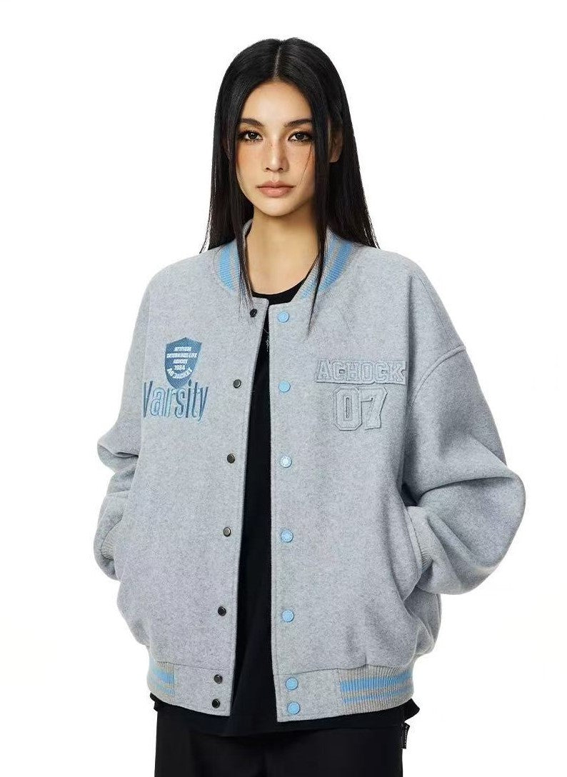 ACHOCK Retro Three-dimensional Embroidered Baseball Jacket