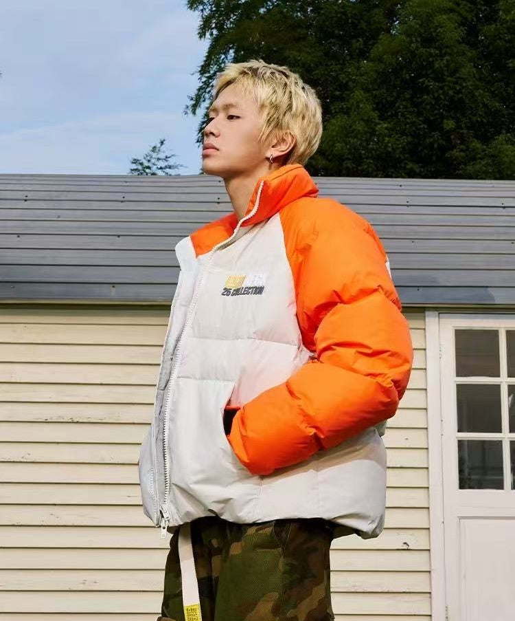 AFGK Raglan Sleeve Color Block Stand Collar Down Jacket