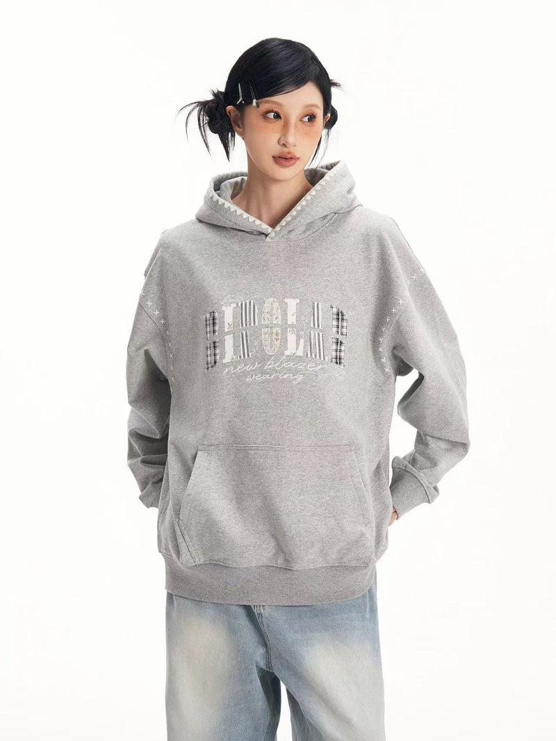 BIPOLAR Floral Striped Patchwork Shell Embroidered Hoodie