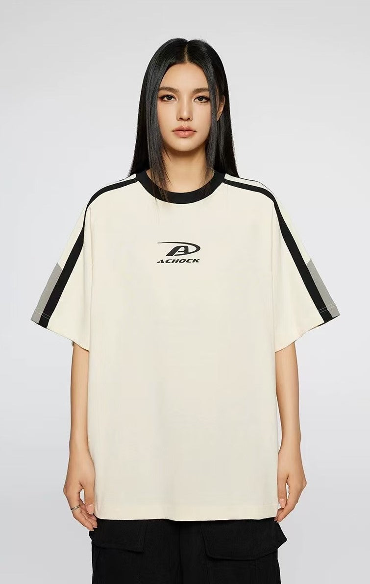 ACHOCK Contrast Color Patchwork Printed T-shirt