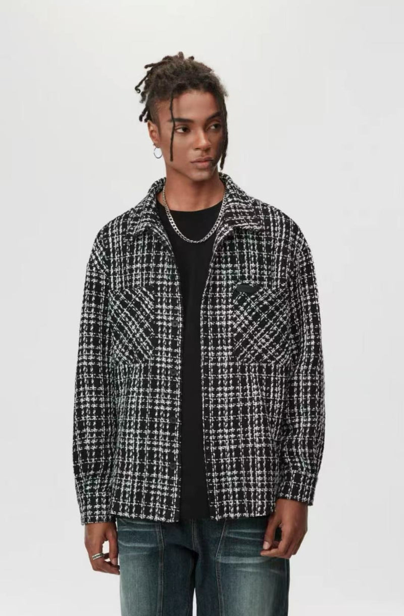 ATRY Checked Leather Logo Long Sleeve Shirt