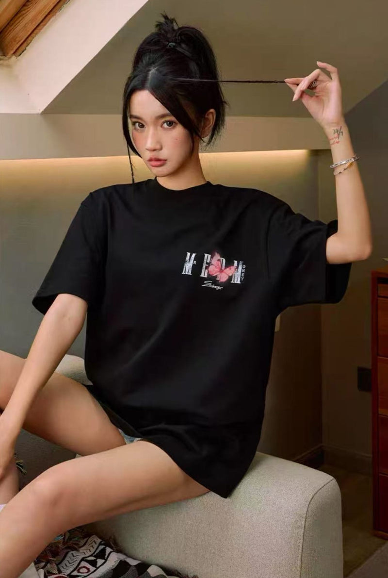 MEDM Luminous Butterfly Thermoset Oil Print Short Sleeve T-Shirt