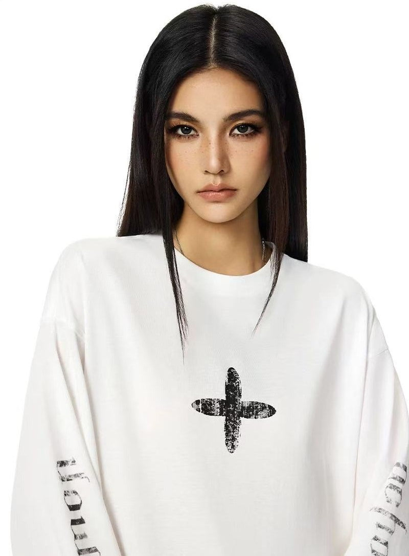 ACHOCK Retro Simple Cross Long-sleeved Tee