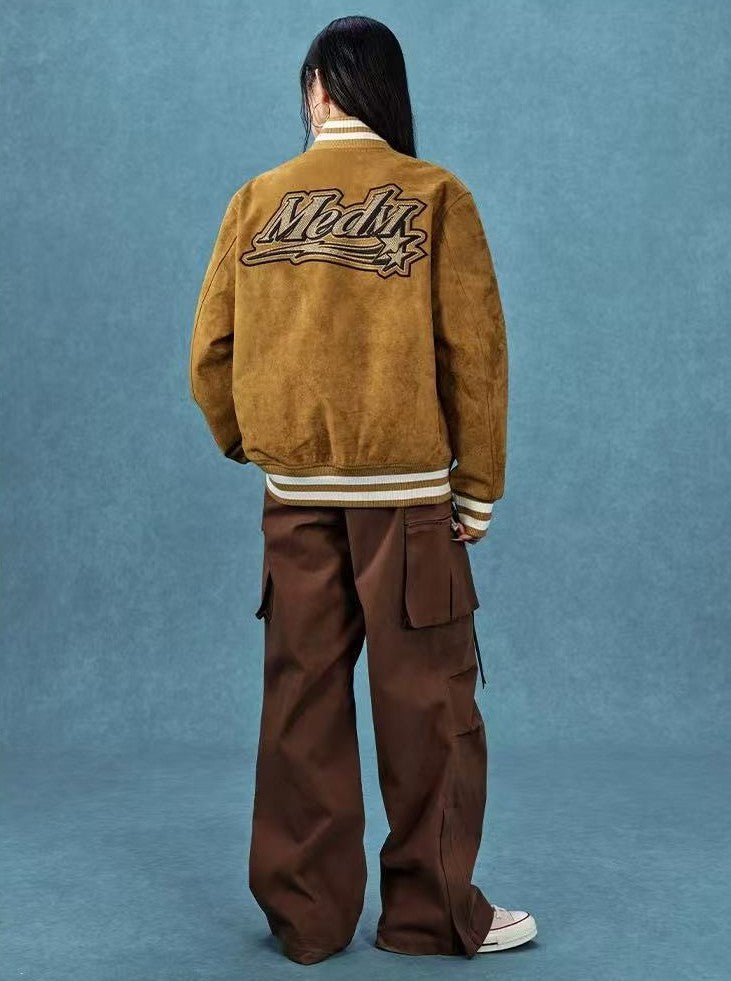 MEDM Suede Diamond-patterned Baseball Jacket