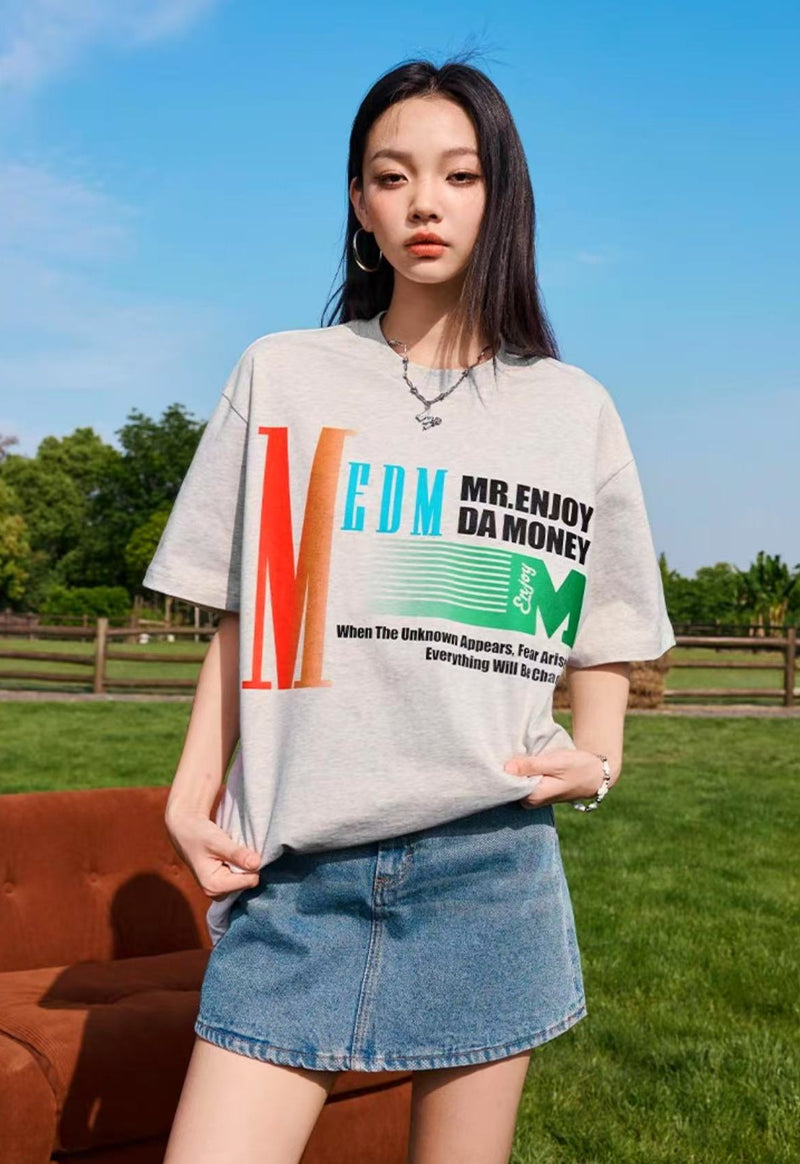 MEDM Gradient Logo Letter Print Short-sleeved T-shirt