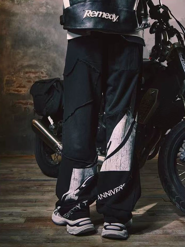 REMEDY Swirl R-shaped Patchwork Retro Distressed Trousers