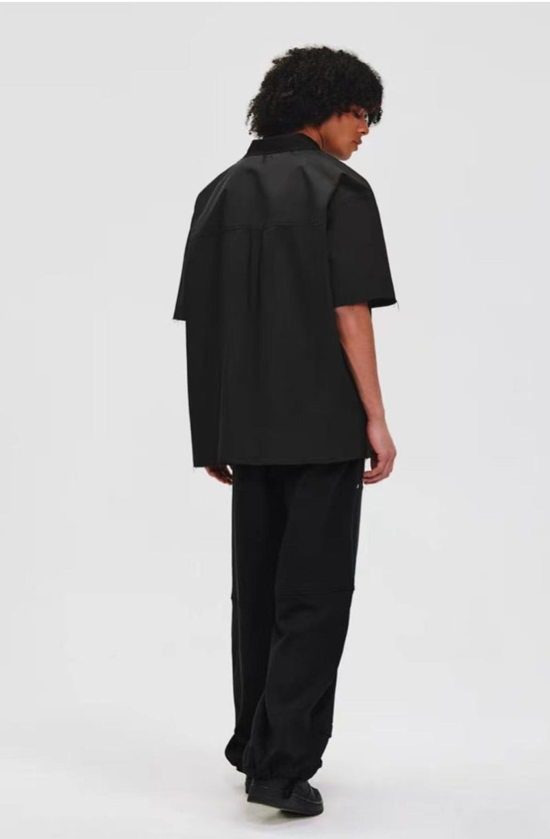 ATRY Frayed Texture Short-sleeved Casual Splicing POLO