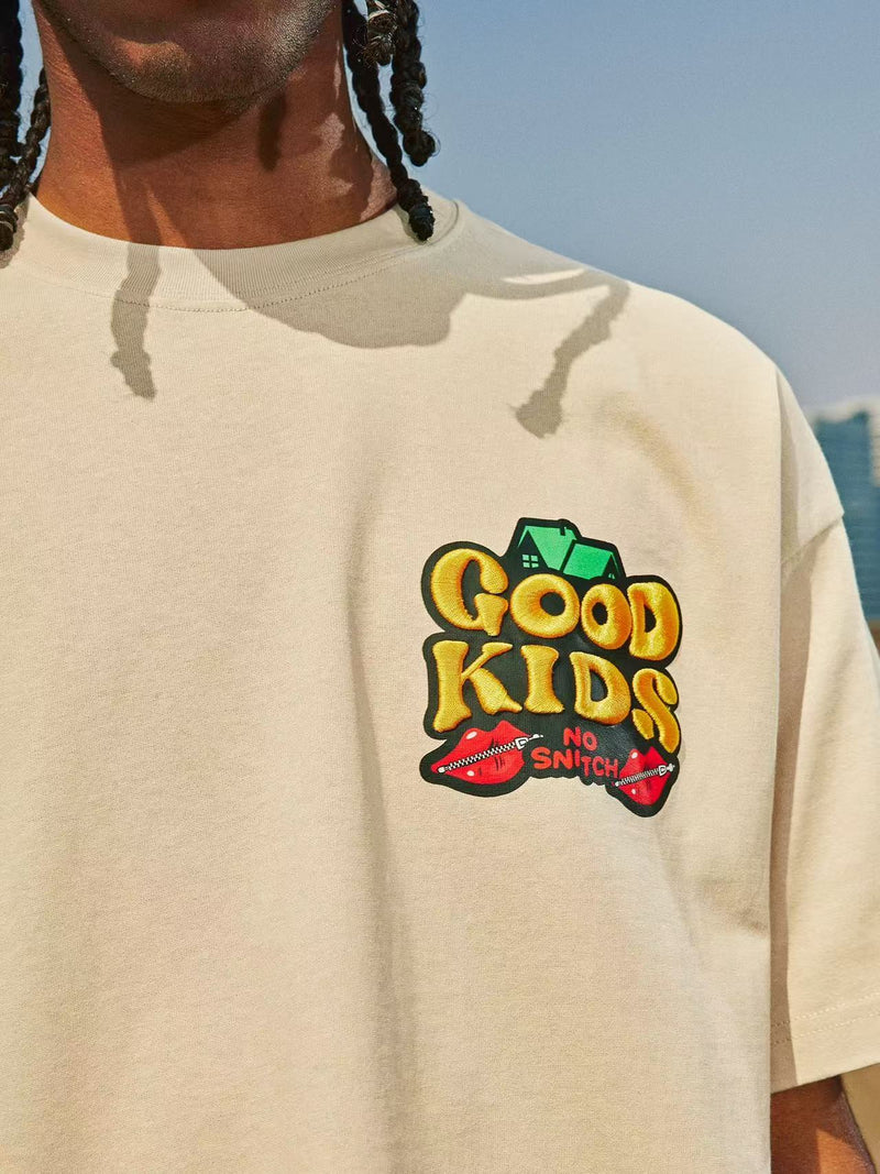 AFGK Letter Embroidered Short-sleeve T-shirt