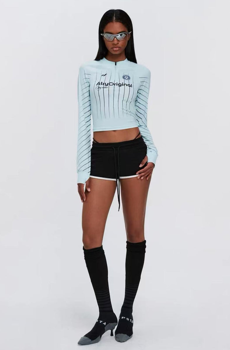 ATRY Striped Half-zip Long-sleeved T-shirt (For Women)