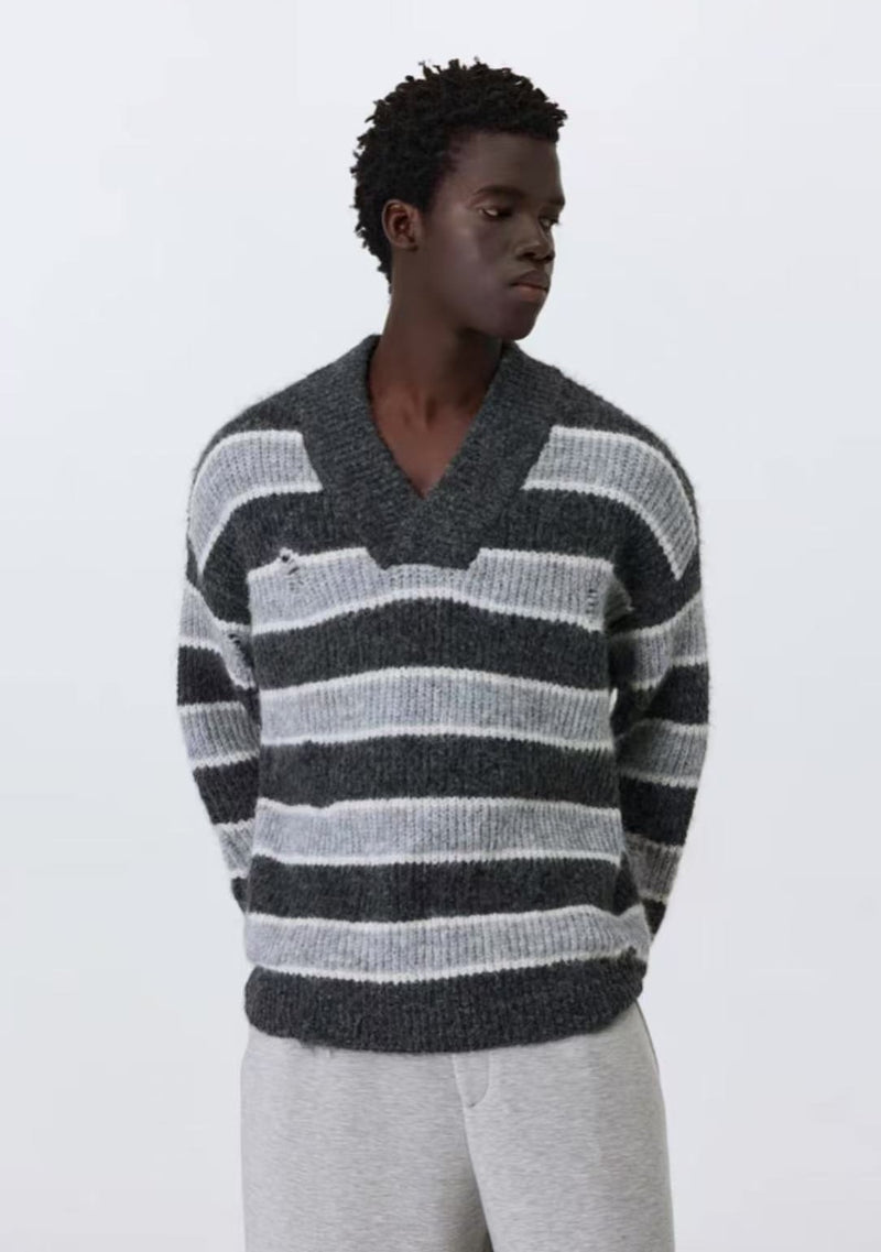 ATRY Retro Striped V-neck Sweater