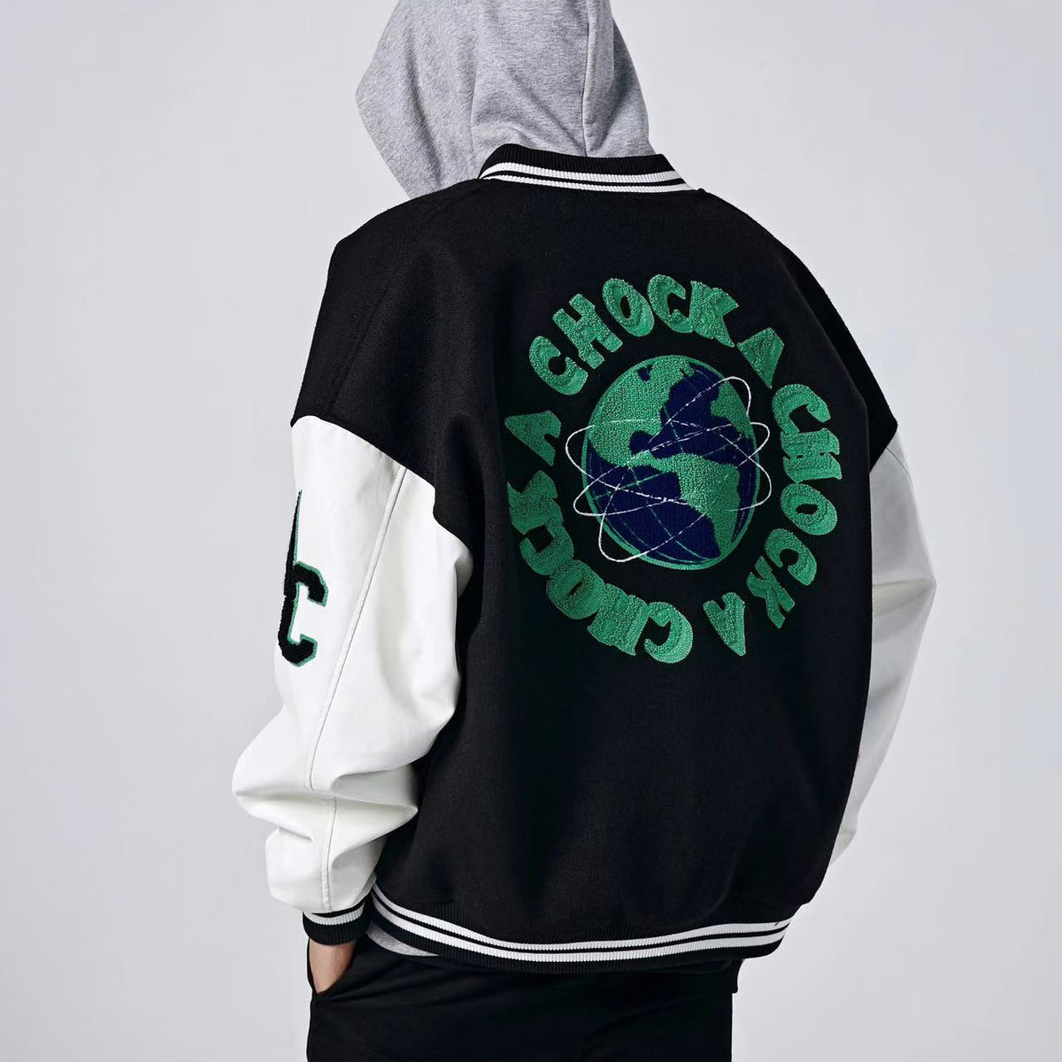 ACHOCK Green Earth Embroidered Baseball Jacket