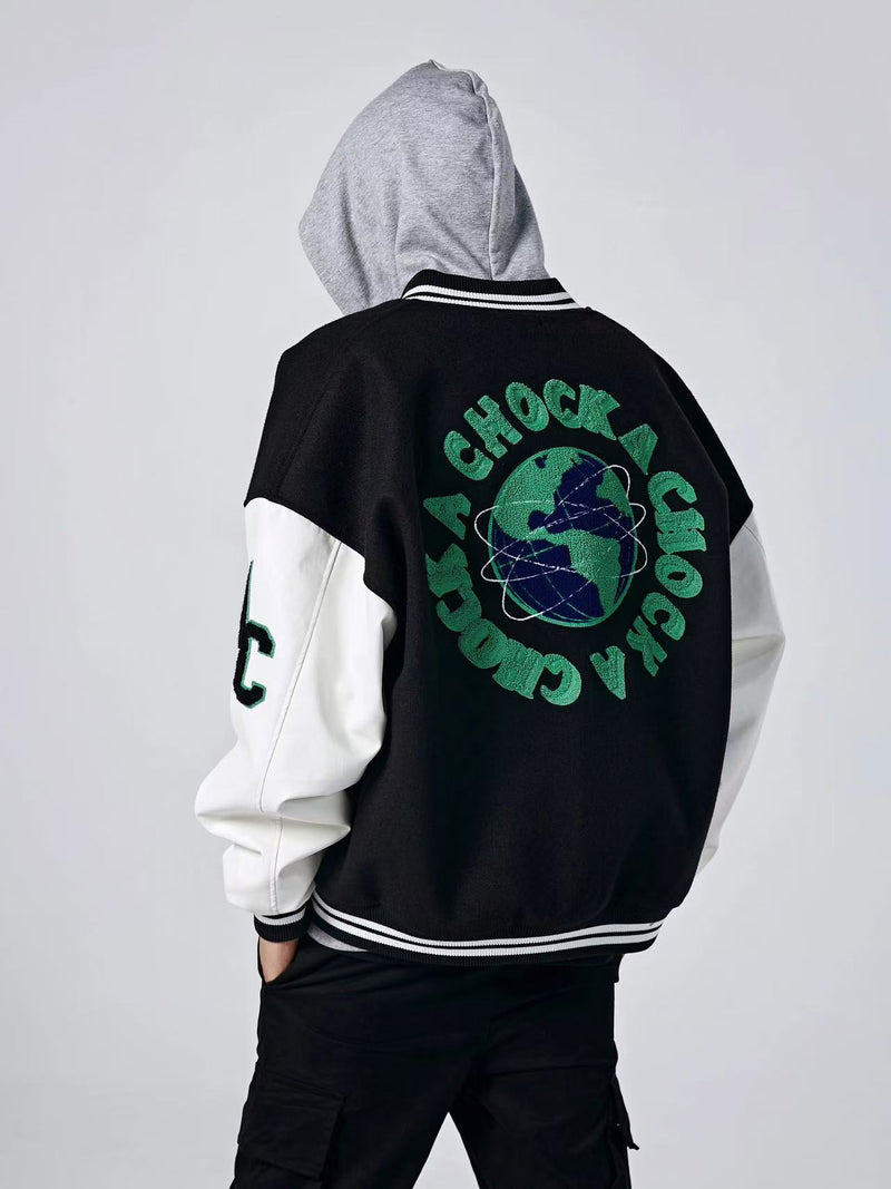 ACHOCK Green Earth Embroidered Baseball Jacket