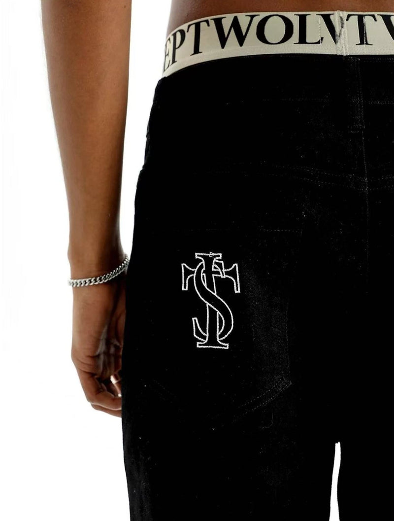 STK Wavy Line Slight Flared Waterwashed Jeans