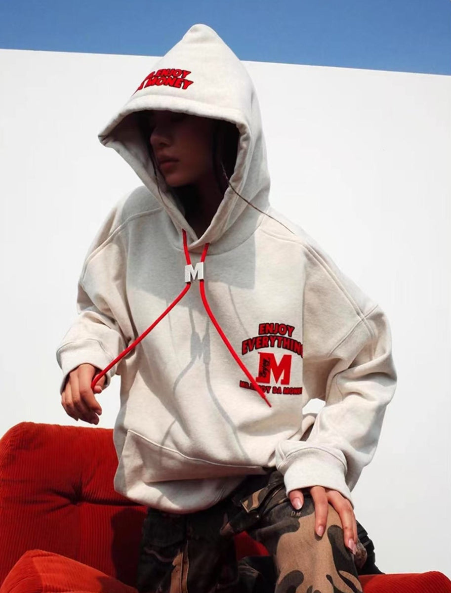 MEDM M Button Drawstring with Letter Print Hoodie