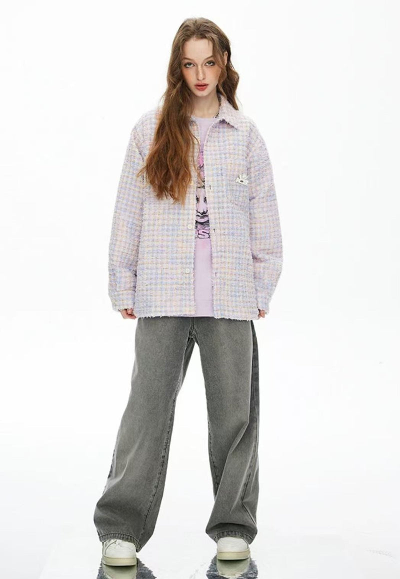 ICONSLAB Tweed Woven Long-sleeve Shirt Jacket