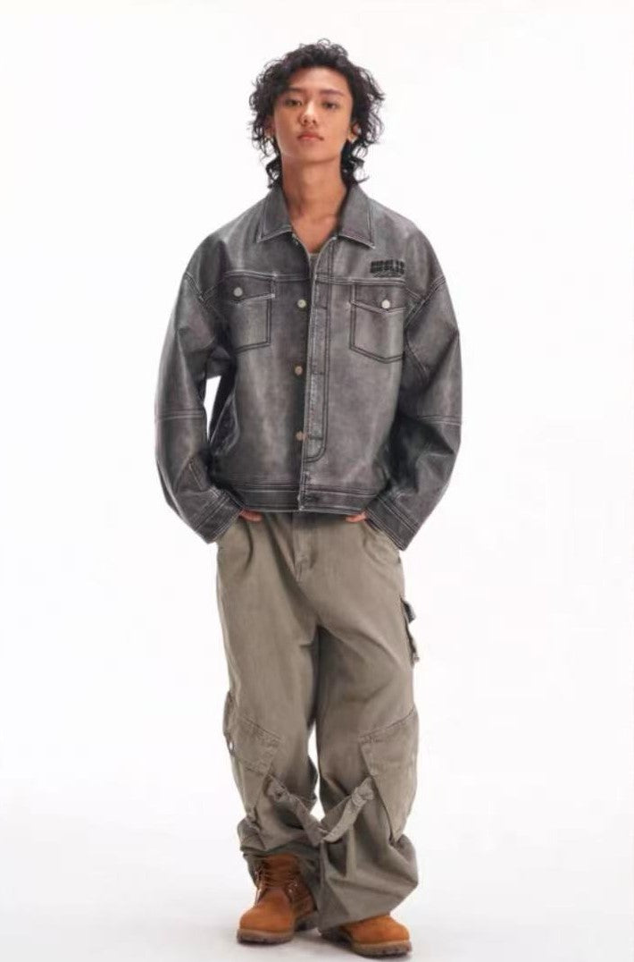 BIPOLAR Hyphenation Polished PU Leather Jacket