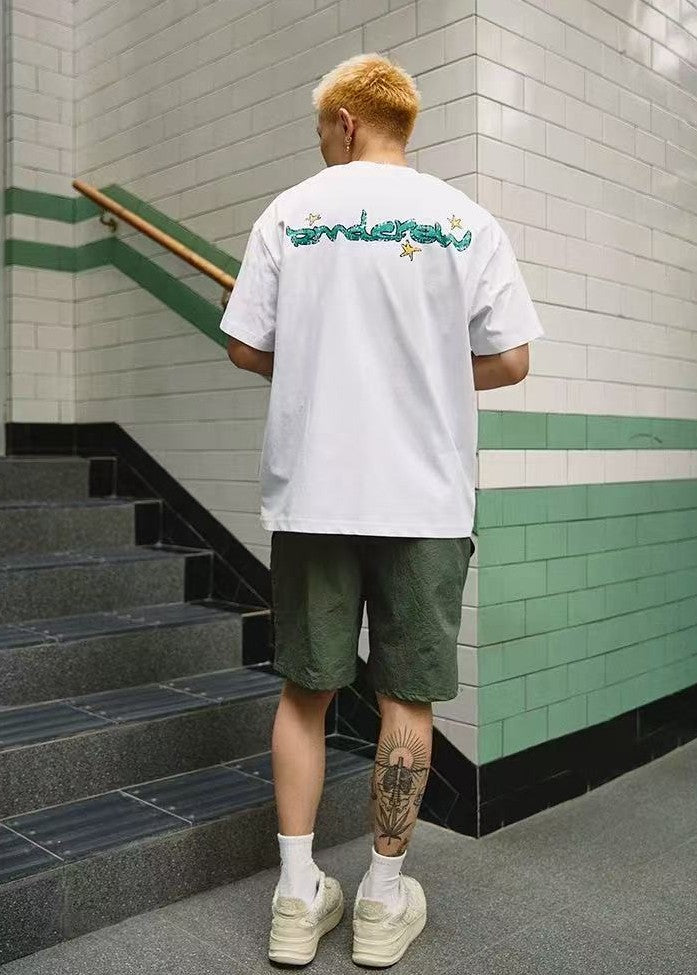 REMEDY Hand-painted Stars Print Short-sleeved T-shirt