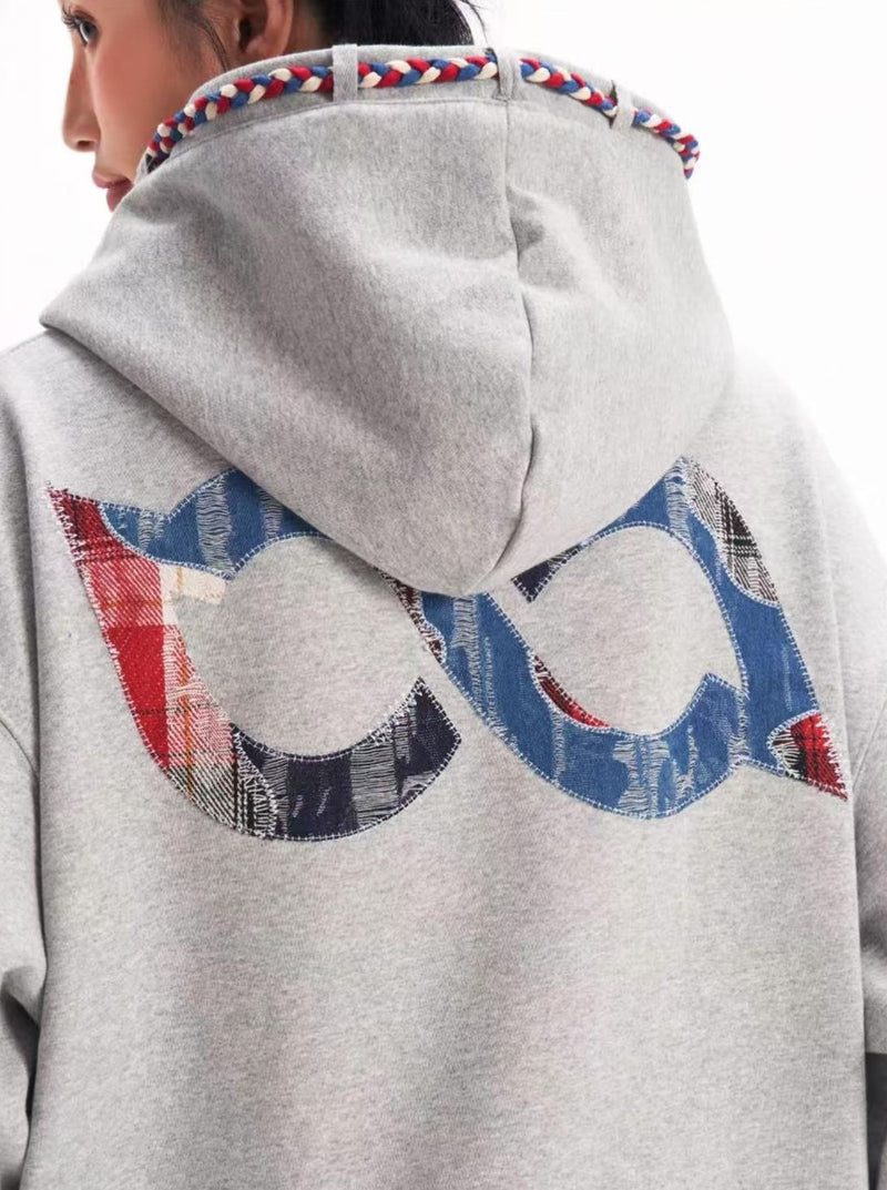 BIPOLAR Denim Patchwork Plaid Hoodie
