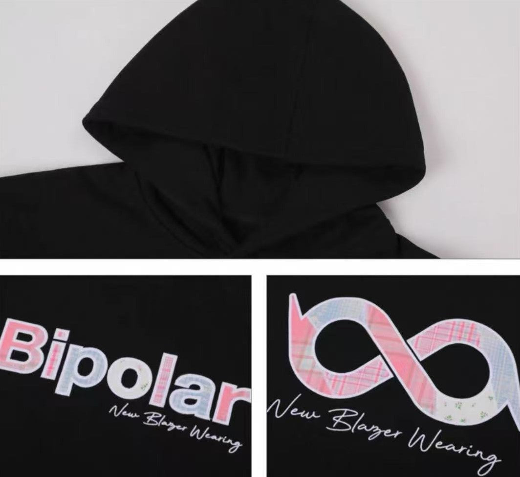 BIPOLAR Colorful Plaid Patch Logo Hoodie