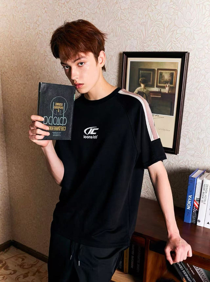 ICONSLAB Contrast Striped Webbing Raglan T-shirt