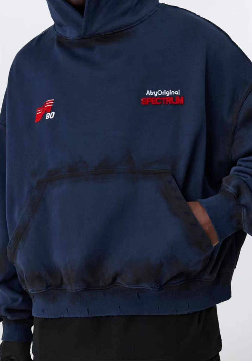 ATRY Dirty Destroyed Heavyweight Cropped Embroidered Hoodie