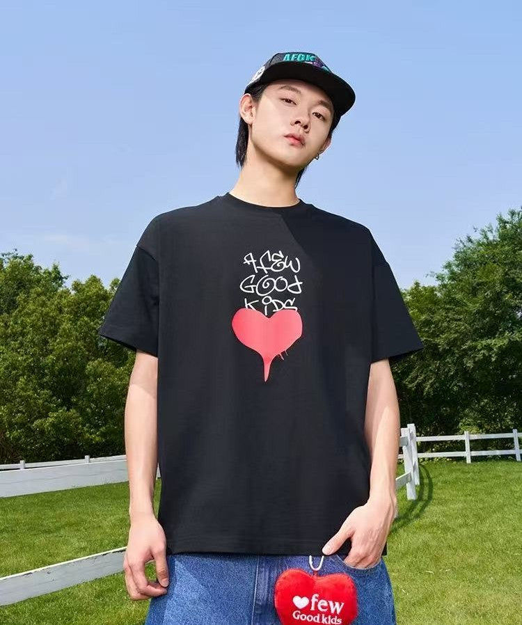 AFGK Valentine's Day Love Graffiti Letter Print Short Sleeve T-Shirt