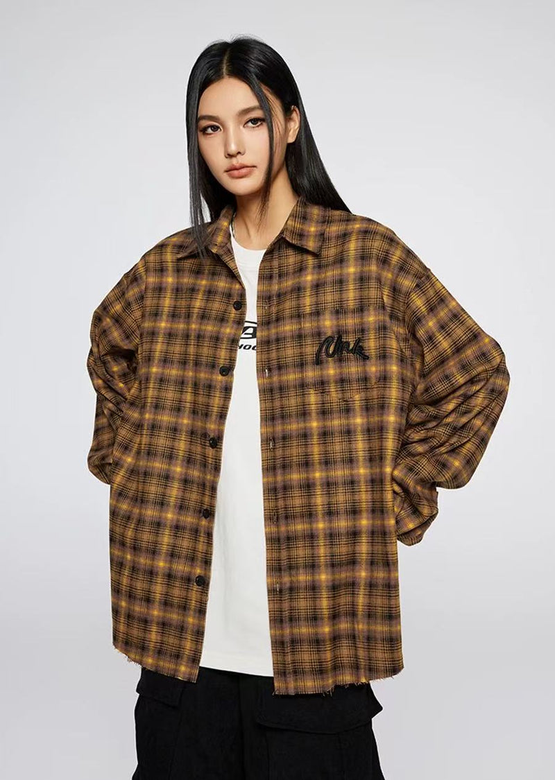 ACHOCK Retro Contrast Plaid Long-sleeve Shirt