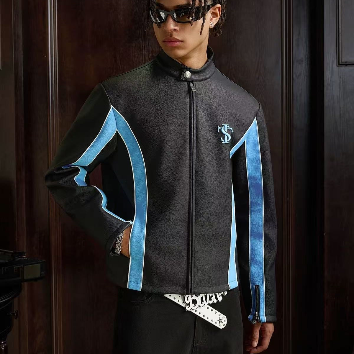STK Vintage Striped Racing Leather Jacket