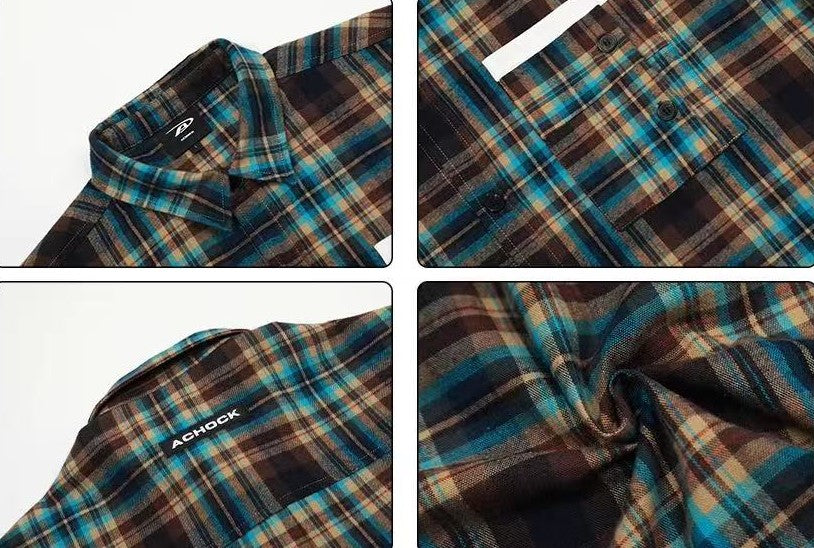 ACHOCK Plaid Pocket Long-sleeve Shirt
