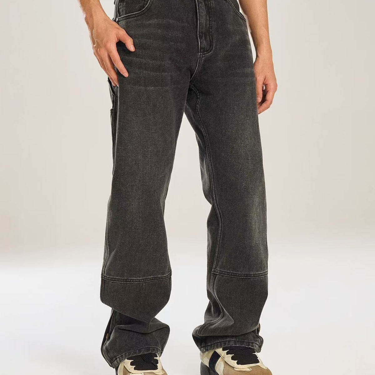 BIPOLAR Multi-pocket Wide-leg Workwear Denim Jeans