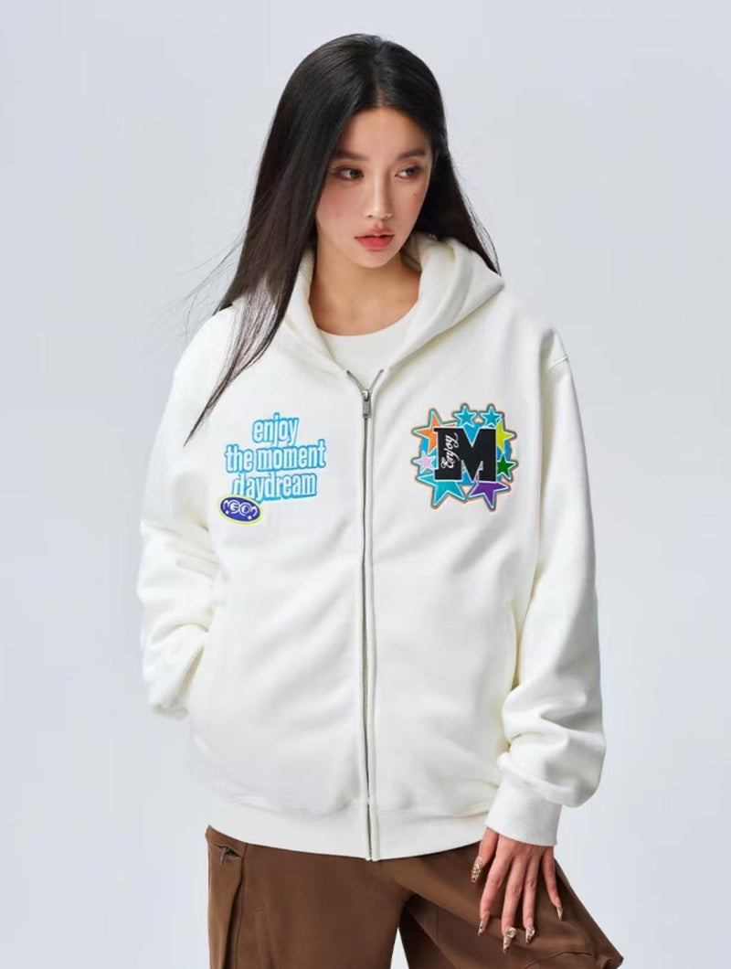 MEDM Blooming Star Embroidered Zipper Hoodie