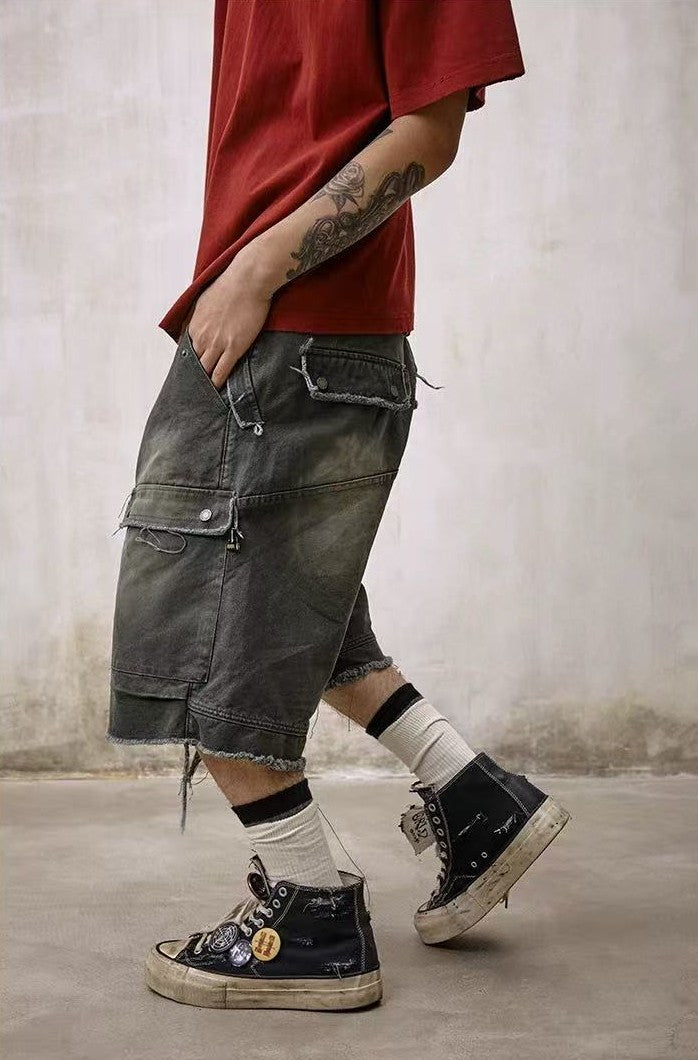 REMEDY Washed Fringed Cargo Shorts