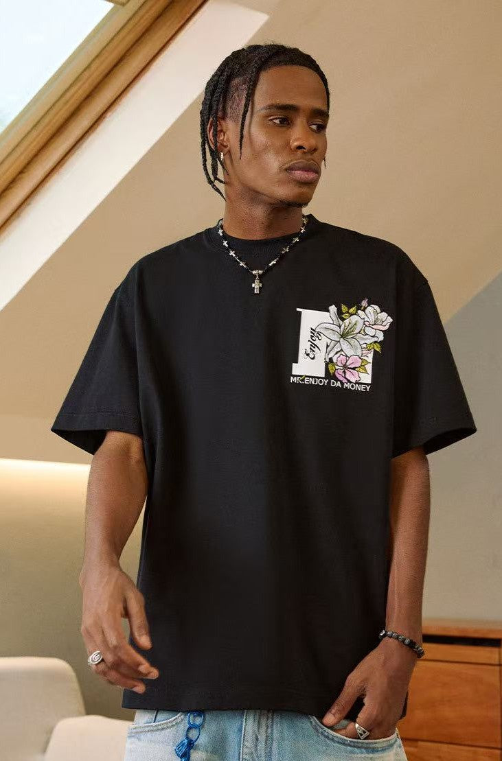 MEDM Flowers Blooming 3D Embroidered LOGO Short-sleeve T-shirt