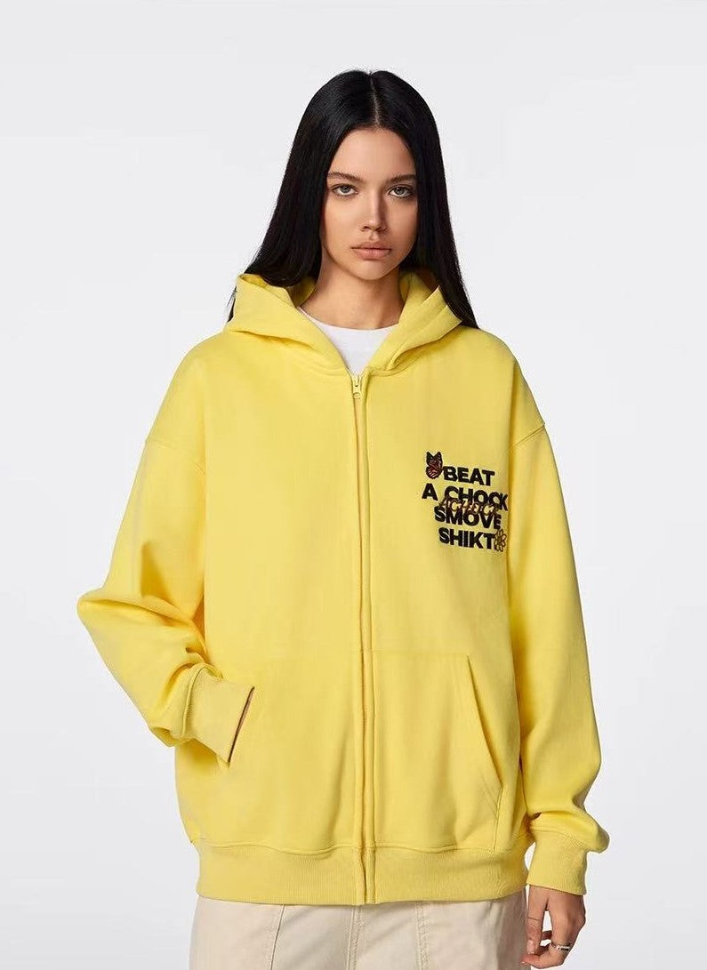 ACHOCK Floral Patch Embroidered Hooded Sweatshirt