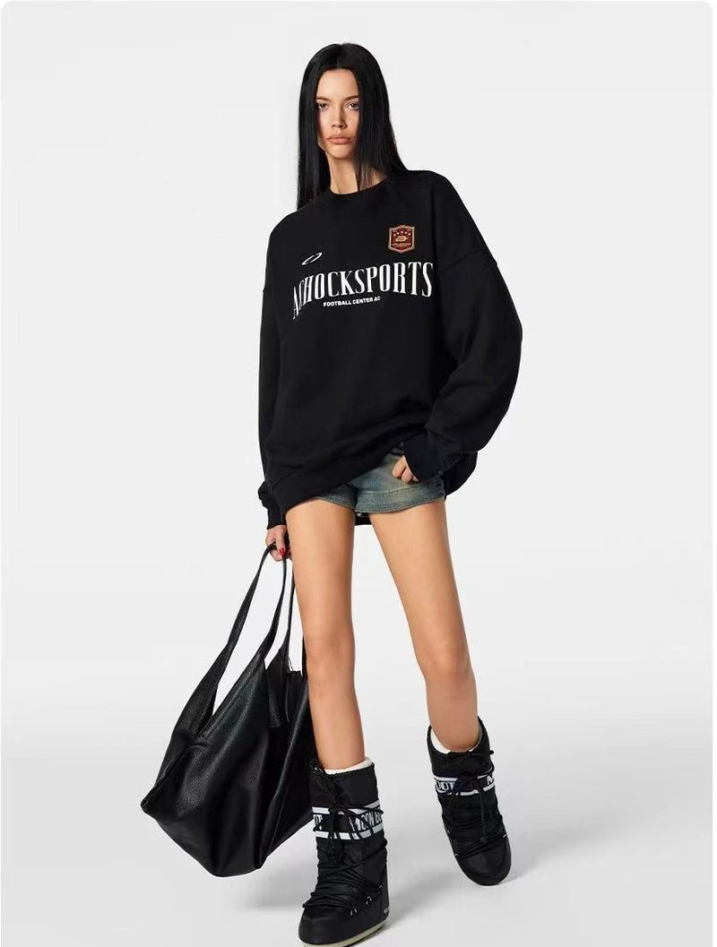 ACHOCK  Round Neck Sport Patchwork Sweatshirt