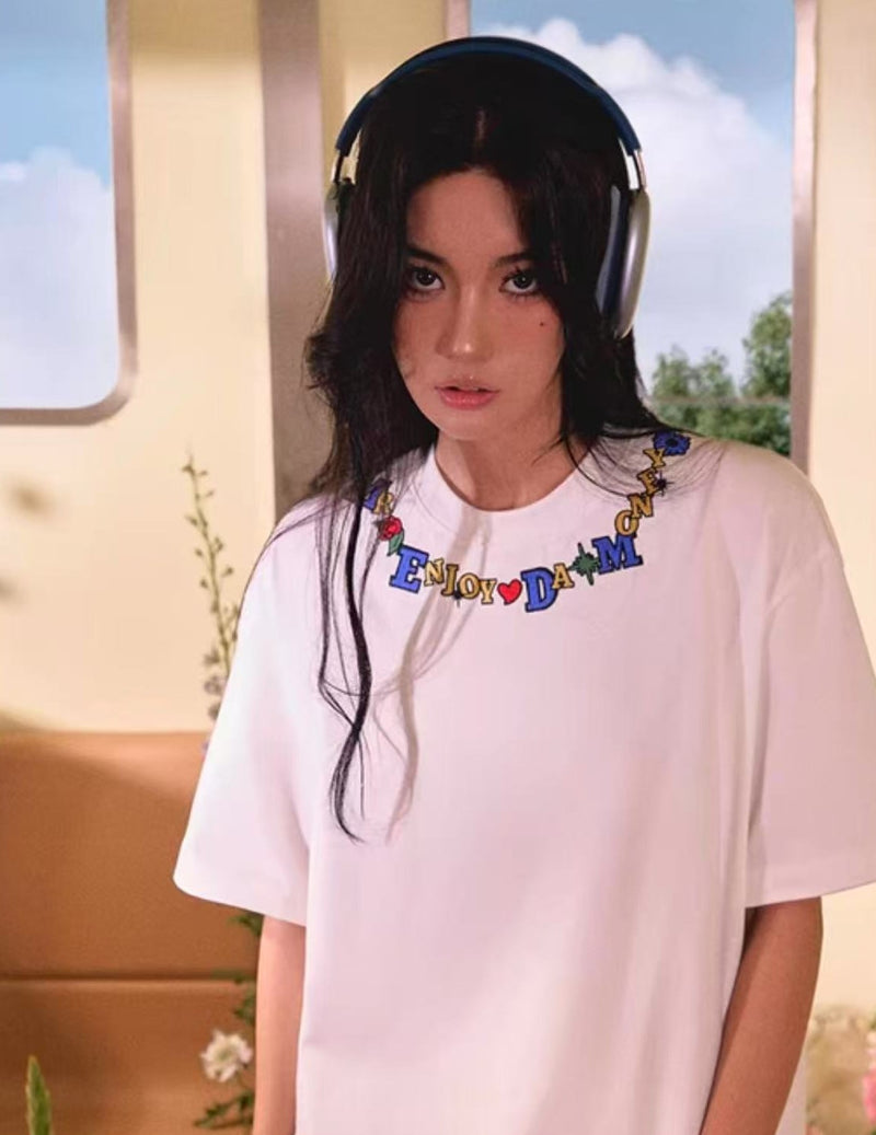 MEDM Necklace Embroidered Short-sleeve T-shirt