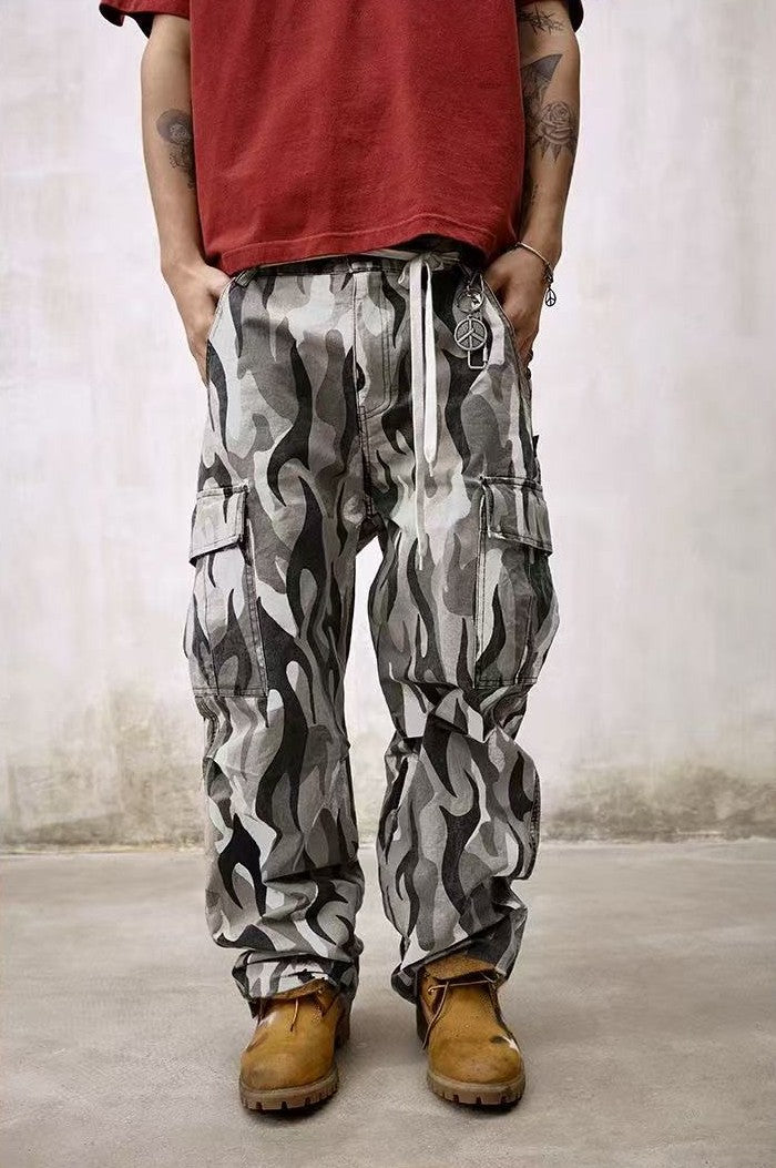 REMEDY Frayed Flame Camouflage Cargo Long Pants