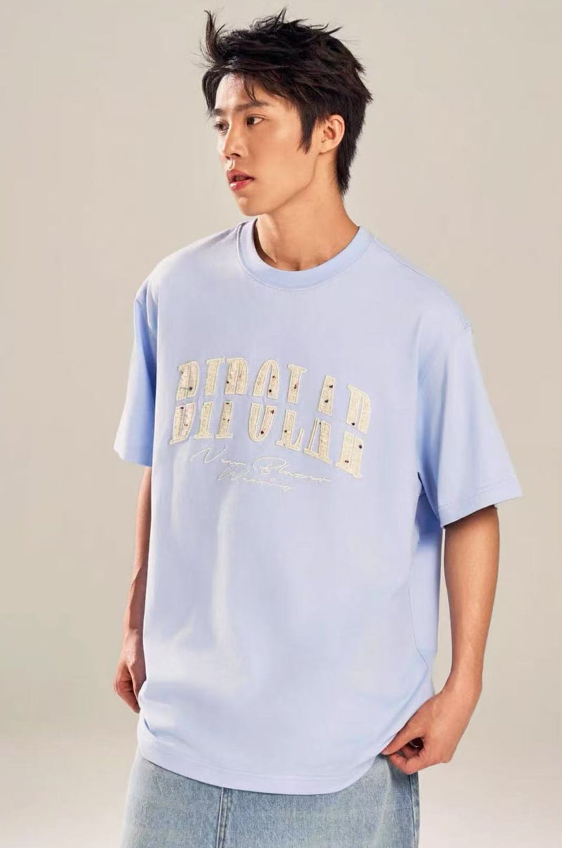 BIPOLAR  Round Neck Patch Embroidered T-shirt