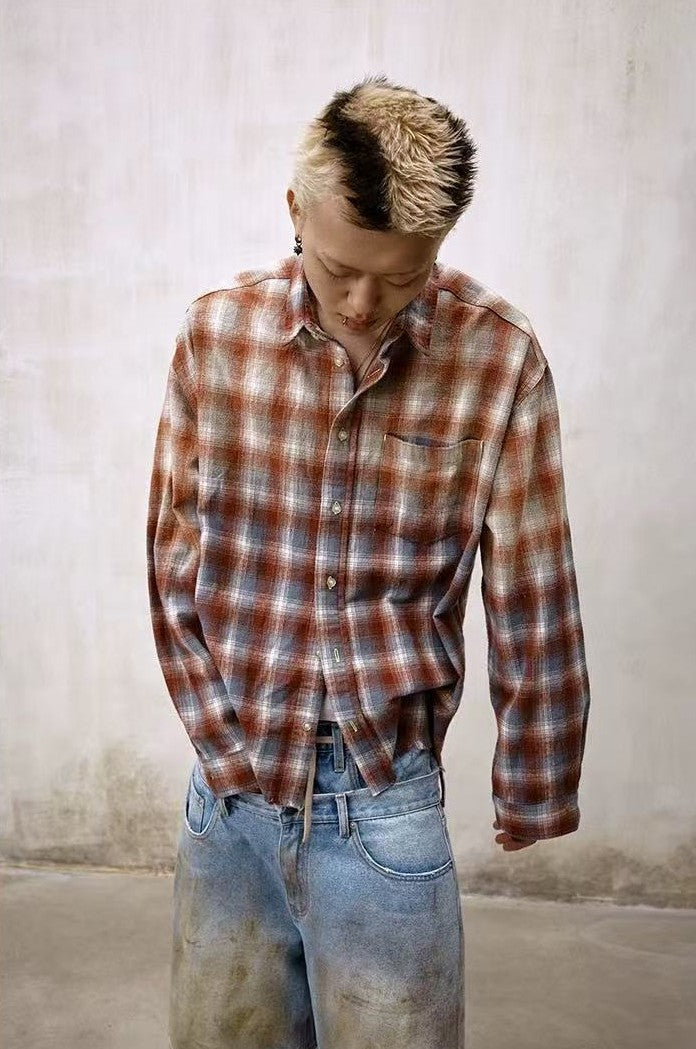 REMEDY Fringed Plaid Long-sleeve Shirt