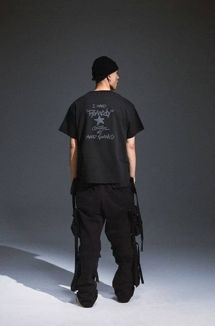 REMEDY Washed Distressed printing Short-sleeve T-shirt