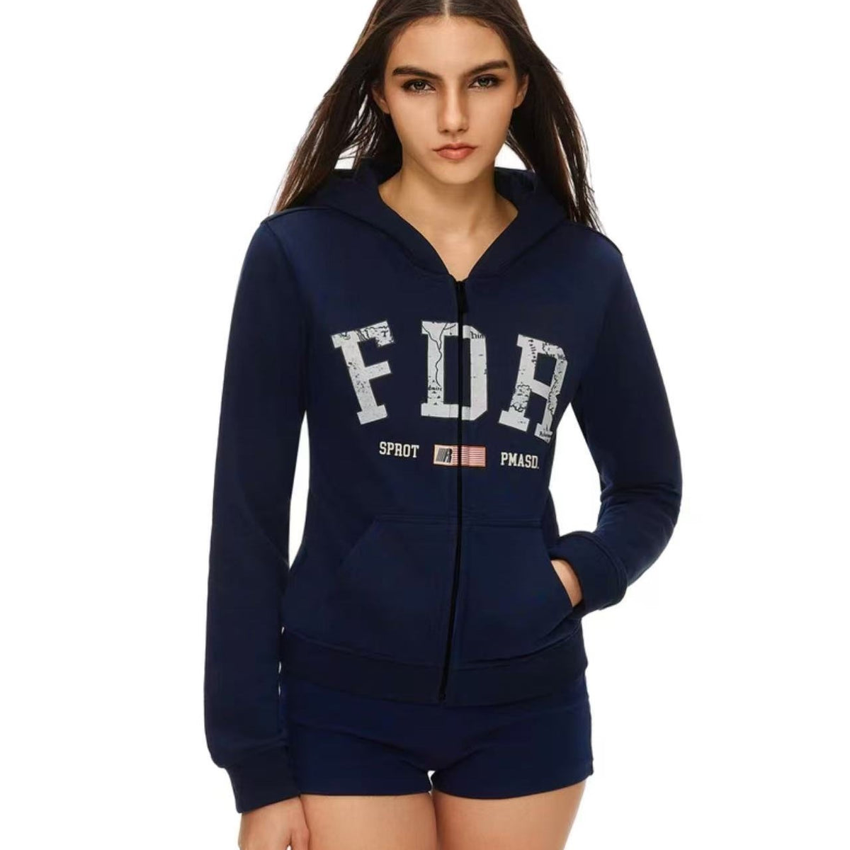 FDR Retro Logo Printed Zipper Hoodie (For Women)