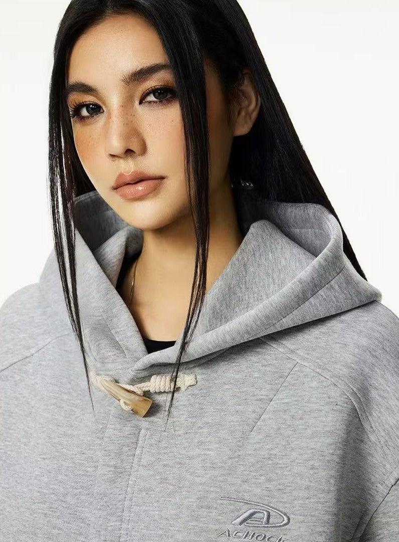 ACHOCK Horn Button Air Layer Cardigan Hooded Sweatshirt