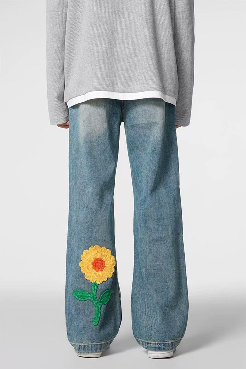 ACHOCK Creative Petal Embroidered Jeans
